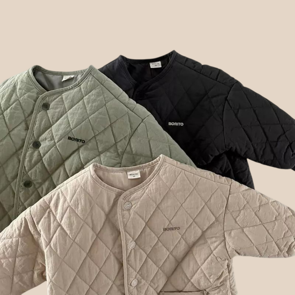 Gewatteerde Jas - Bonito Unisex, Beige/Zwart/Groen, Katoen, Maat 0-4 Jaar