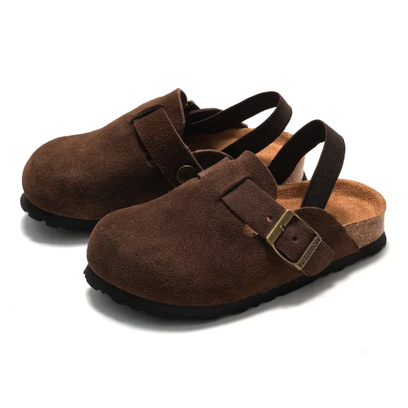 Kinderclogs sandalen met suède look en leren bovenwerk, elastische hielband, kurken zool en antislip profiel voor dageli
