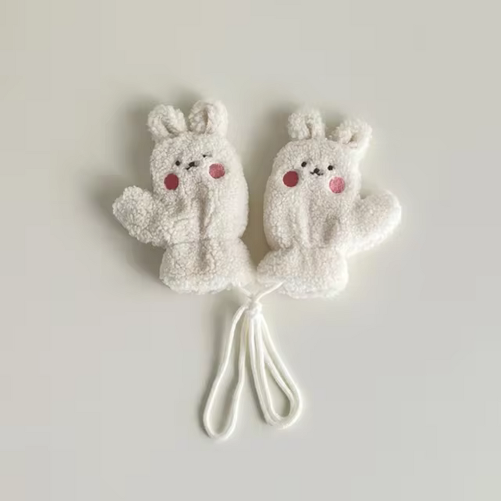 Beary Kinder Wanten – Warme Fleece Winterwanten met Berengezicht & Koord