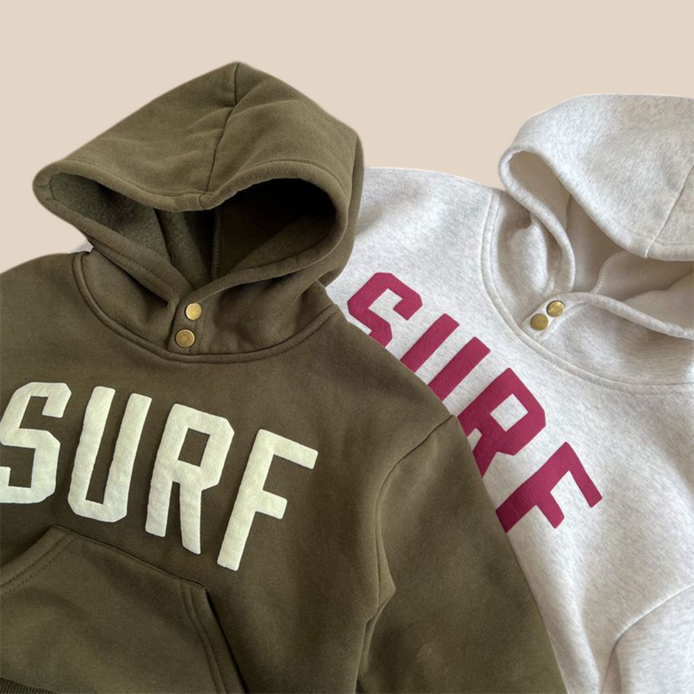 Hoodie - WaveRider Unisex, Groen/Rood/Grijs, Katoen, Maat 0-6 Jaar
