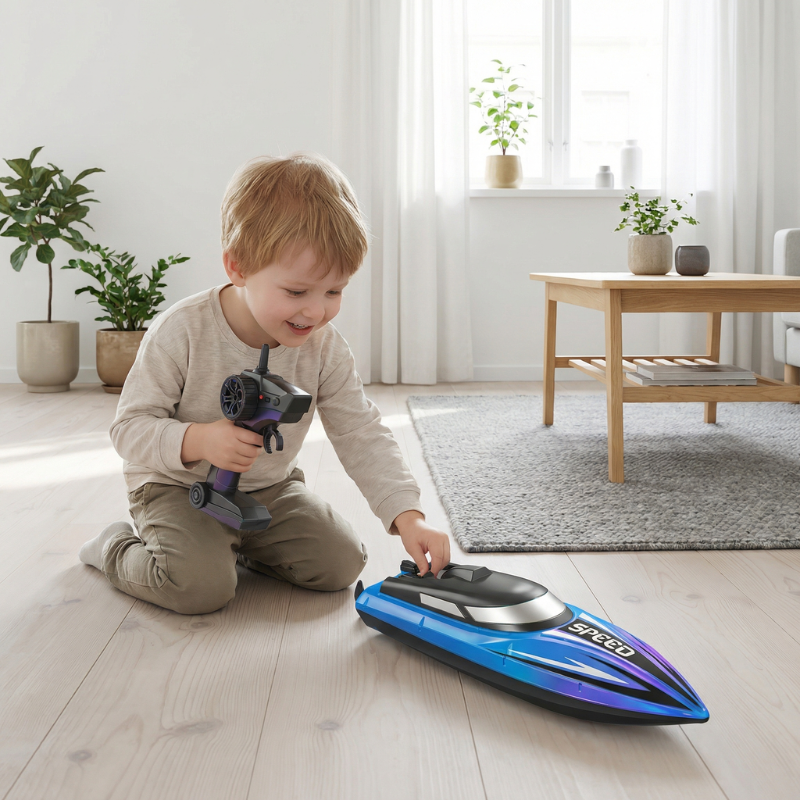 RC-speedboot voor kinderen met ledverlichting – oplaadbare accu, reservepropellers | speelgoedboot