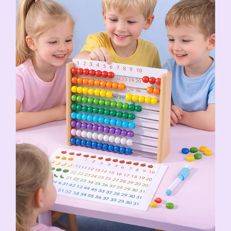 Houten Rekenspel voor Kinderen – Montessori Telbord met Magnetische Schijven & Krijtbord | Eduvia RekenRond