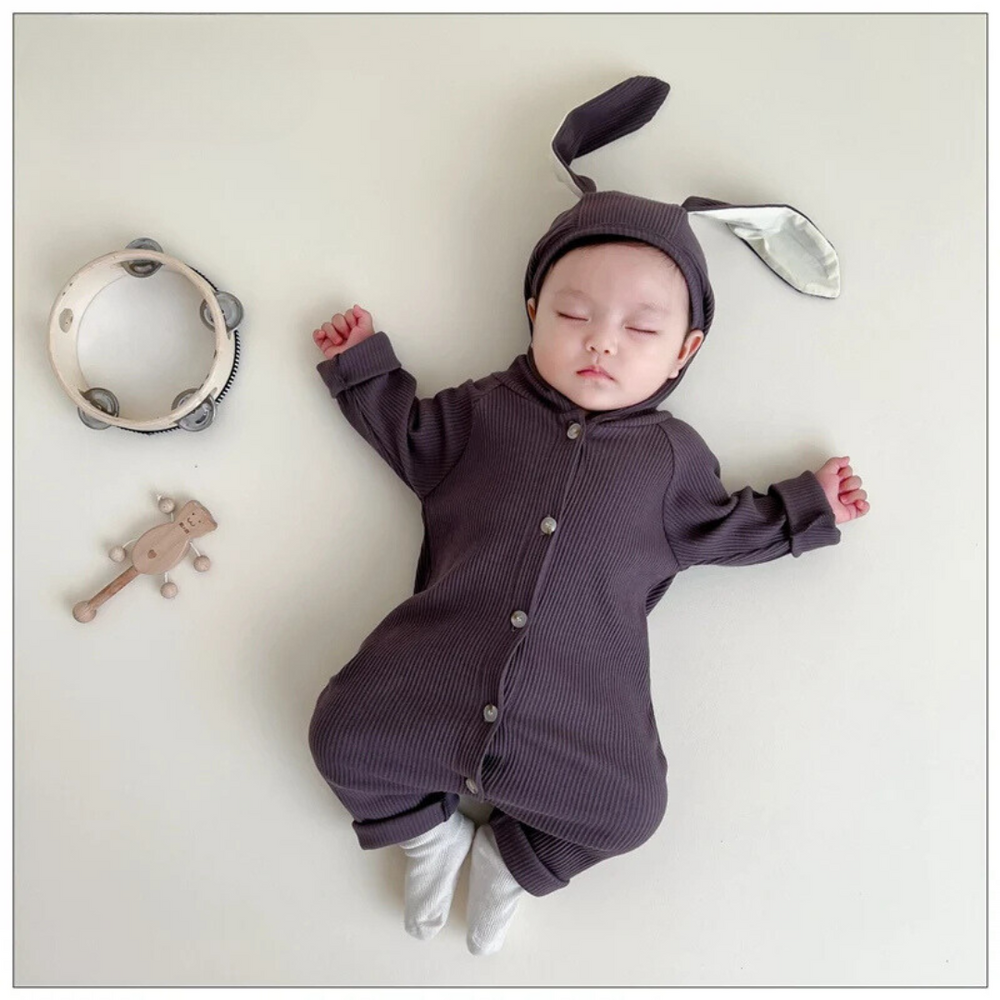 Luvello BunnySnug Baby Romper met Konijnen Oortjes – Zachte Katoenen Unisex Onesie (Maat 66–90)