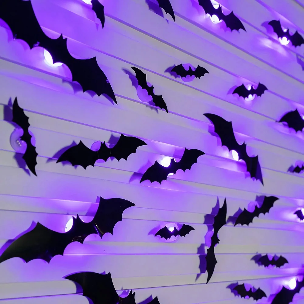 Halloween wanddecoratie met lichtgevende vleermuizen – 3D-effect, voor muur en deur | muurstickers