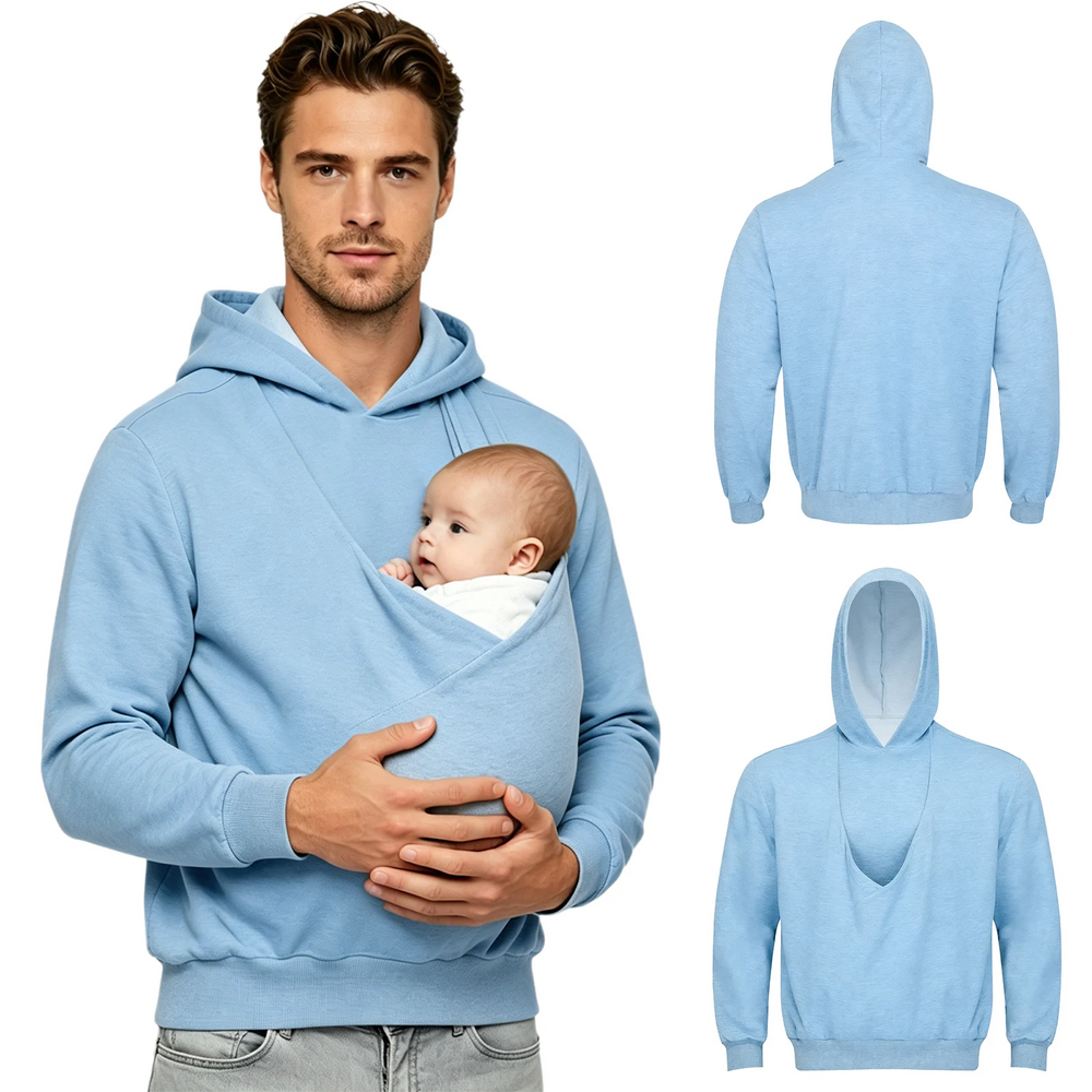 Heren hoodie met babybuidel van katoen – capuchon, lange mouwen, ruimvallend | draagtrui voor papa