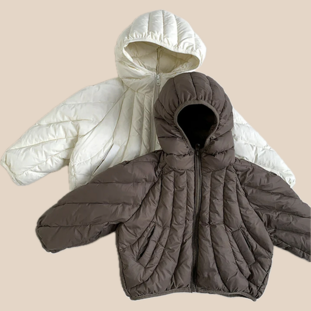 Donsjas met Capuchon - Muziyouyou Jongens, Bruin/Wit, Polyester, Maat 0-6 Jaar