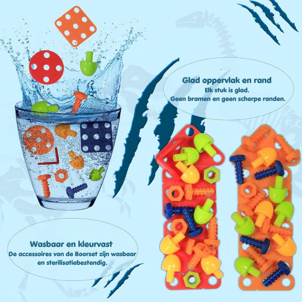 DinoBuilder Bouwspeelgoed Set – Creatief Educatief Speelgoed met Werkende Gereedschappen en Dino-ontwerpen