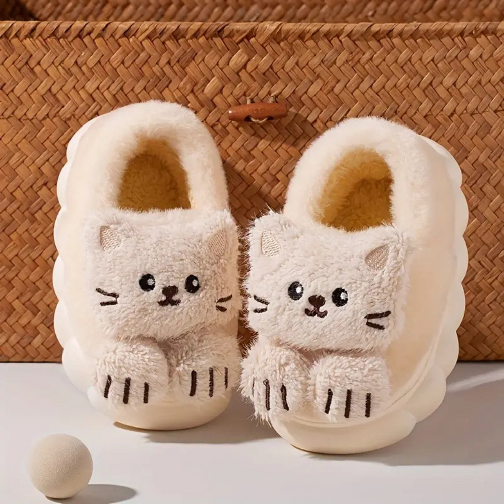 Zachte Kinderplush Sloffen Met Kattenprint | CozyPaws Warm & Antislip