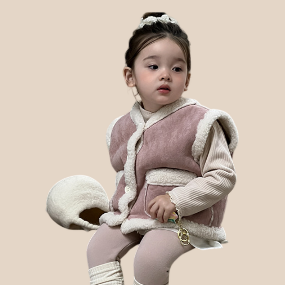 Teddy Gilet - CuddleChic Meisjes, Roze, Katoen, Maat 0-3 Jaar