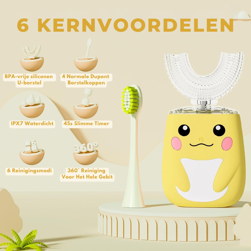 Elektrische Kinder Tandenborstel met 360° U-Borstel | SparkleStep Kids SonicBrush – Zacht, Waterdicht en Met 6 Poetsstanden