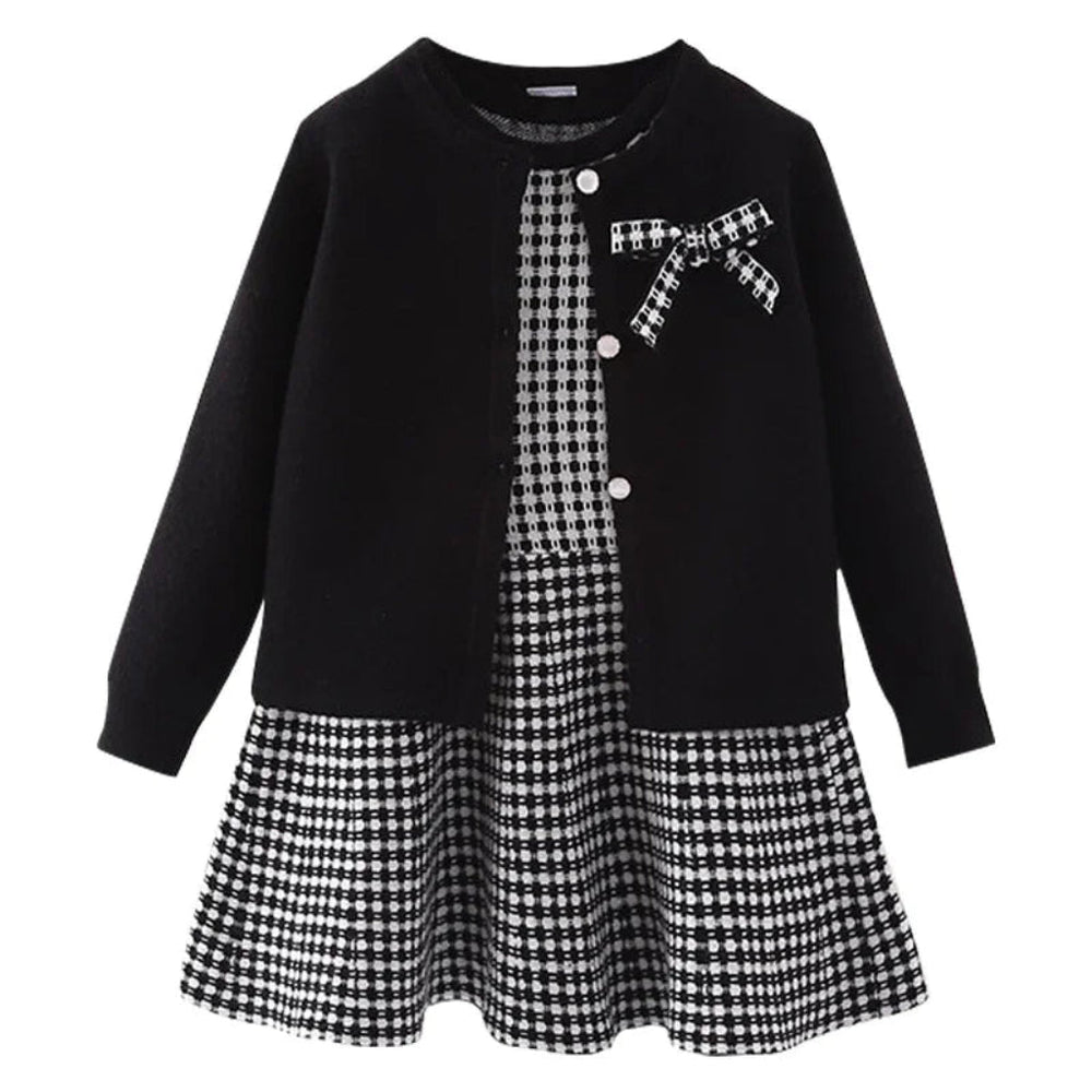 Grace Kelly Geruite Wolmix Jurk & Vest Set (2-Delig)