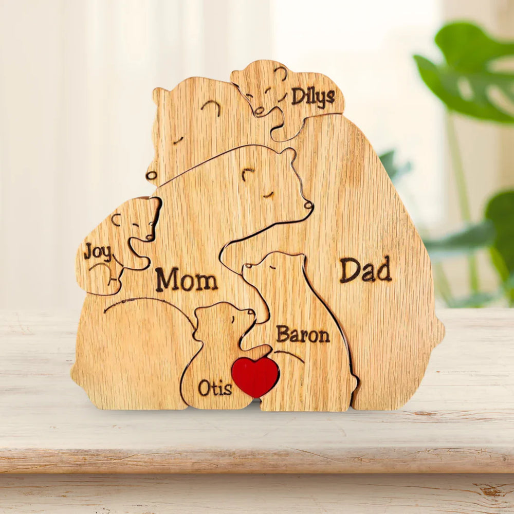 Gepersonaliseerde Familie Puzzel – Houten Beren met Naam (Cadeau)