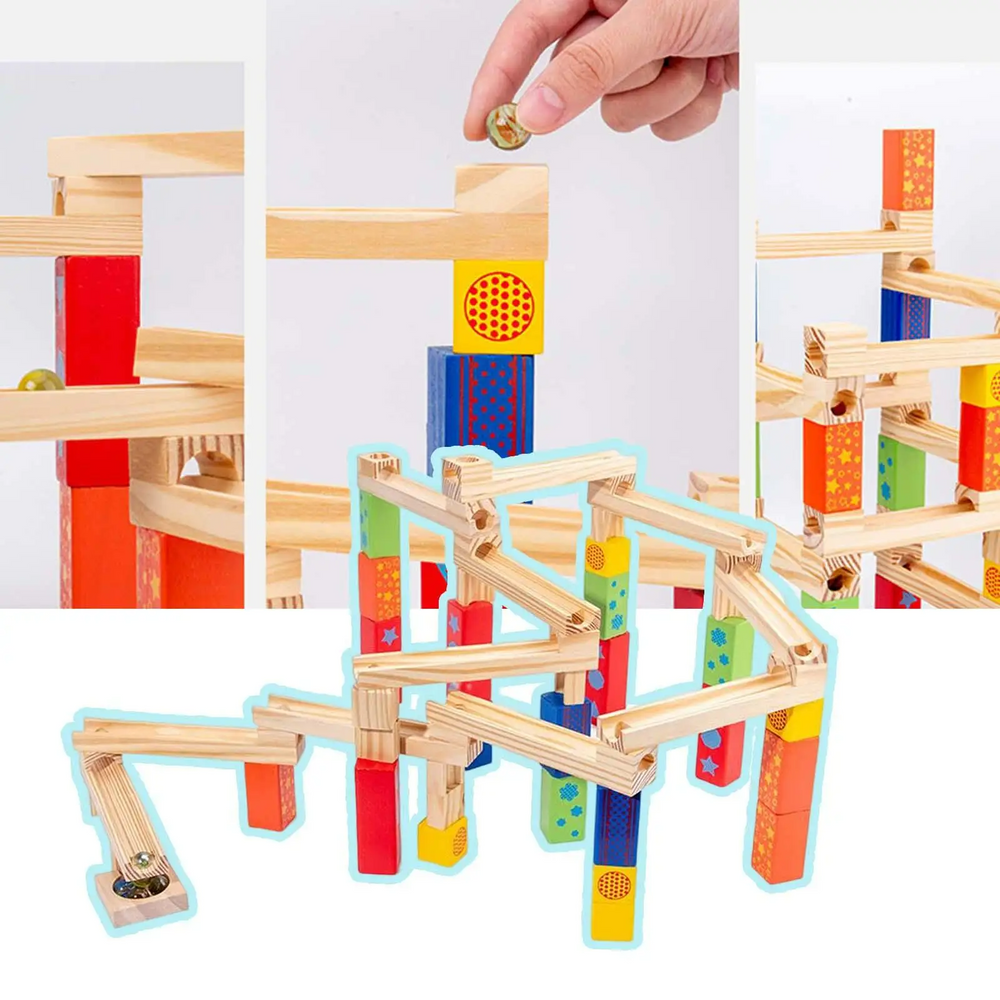 Houten Knikkerbaan Bouwset voor Kinderen – TimberTrail Marble Works Educatief Speelgoed 3+