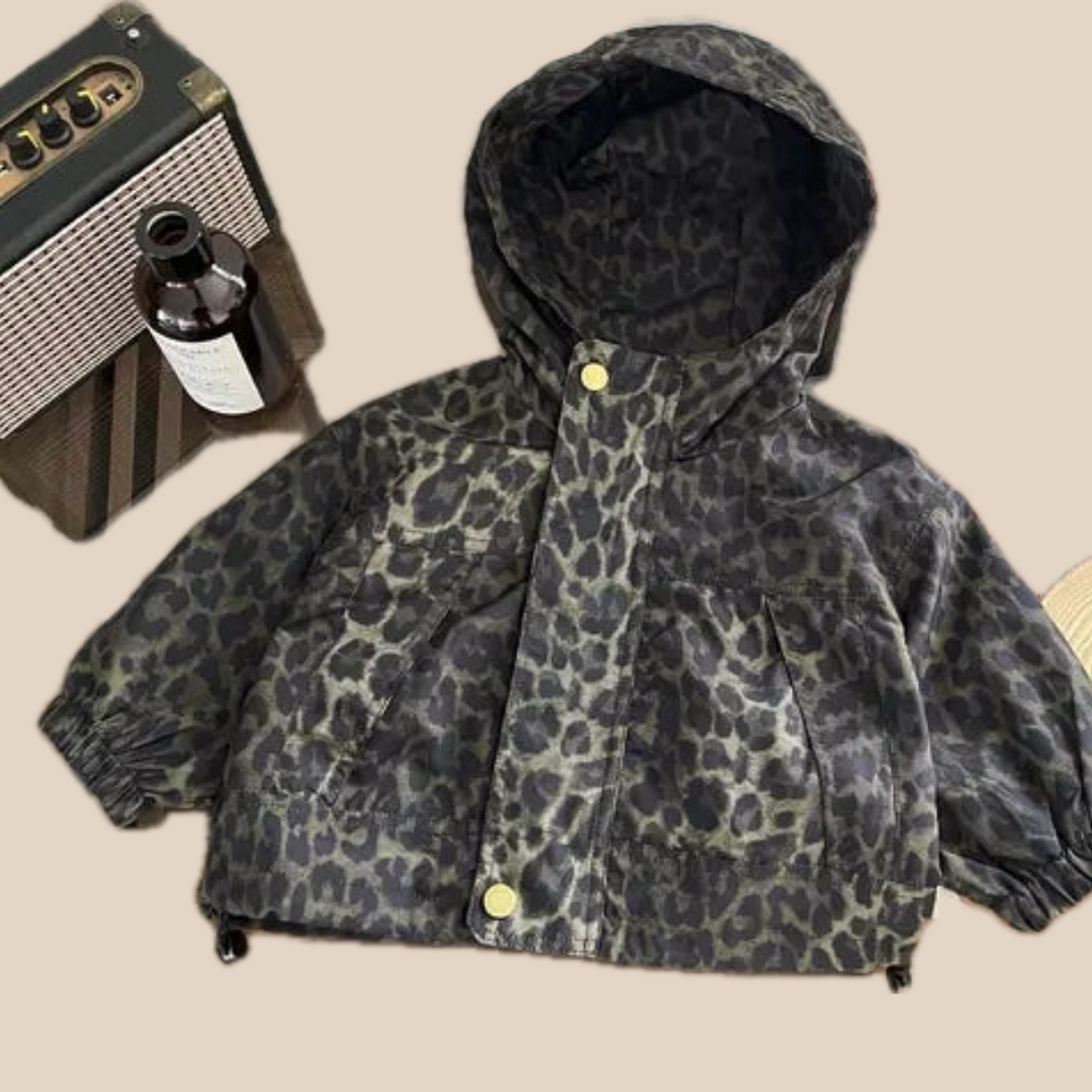 Windjas met Luipaard print en Capuchon - Savanna Meisjes, Bruin/Zwart, Polyester, Maat 0-5 Jaar