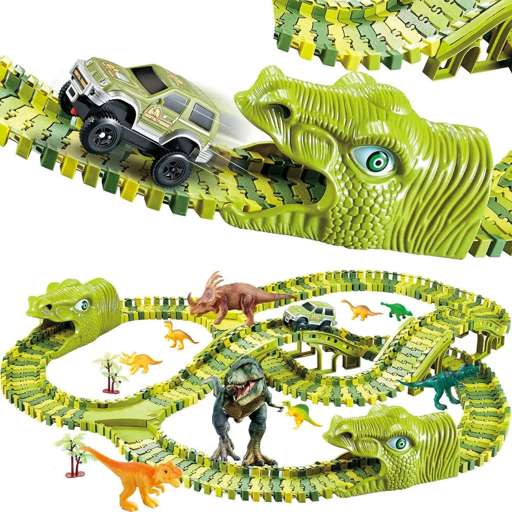 Dino Racebaan voor Kinderen – 140-delige Flexibele Baan met Dinosaurus Speelgoed