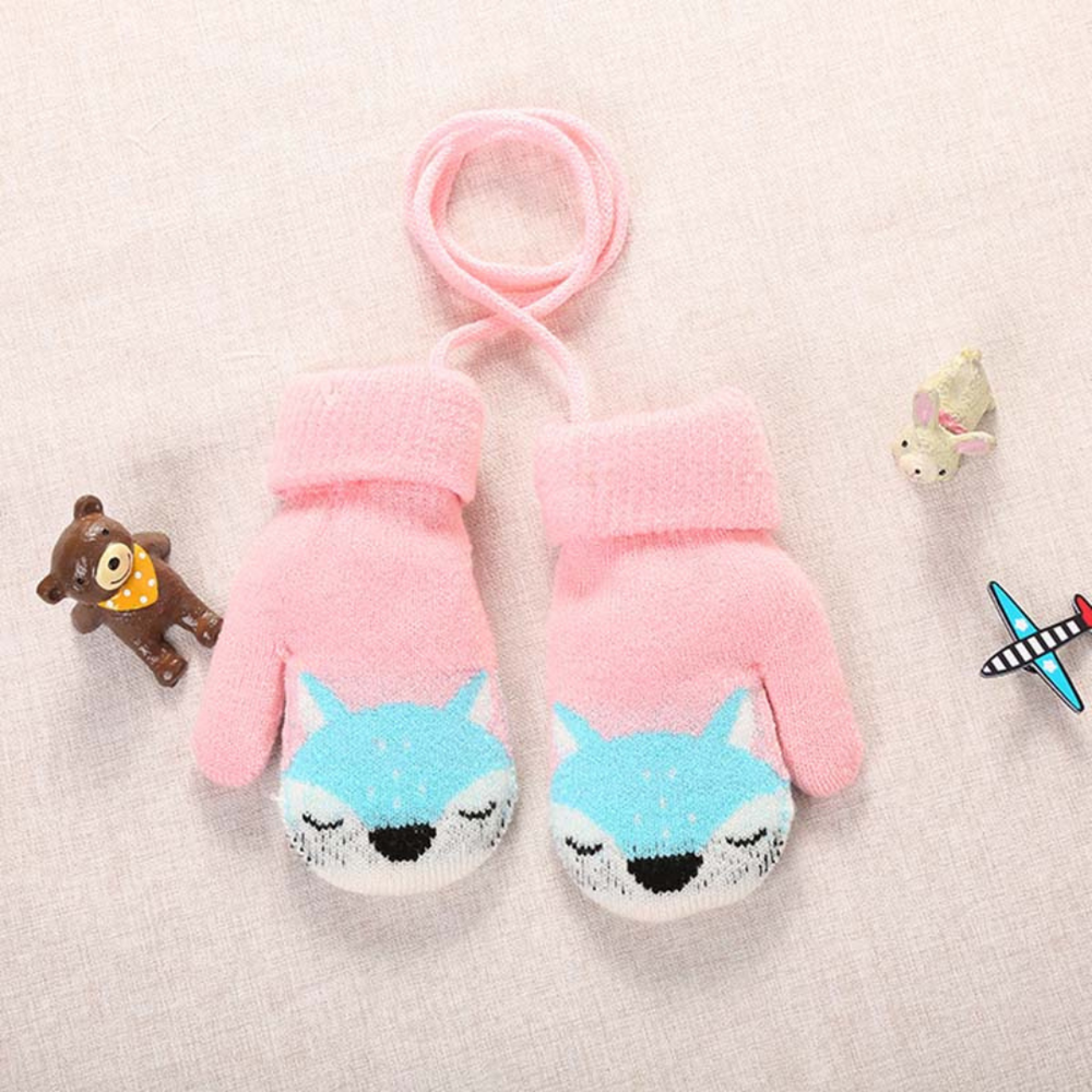 Winter Kinderhandschoenen – Schattig Vosjesmotief met Koord, Warm en Comfortabel voor 3-4 Jaar