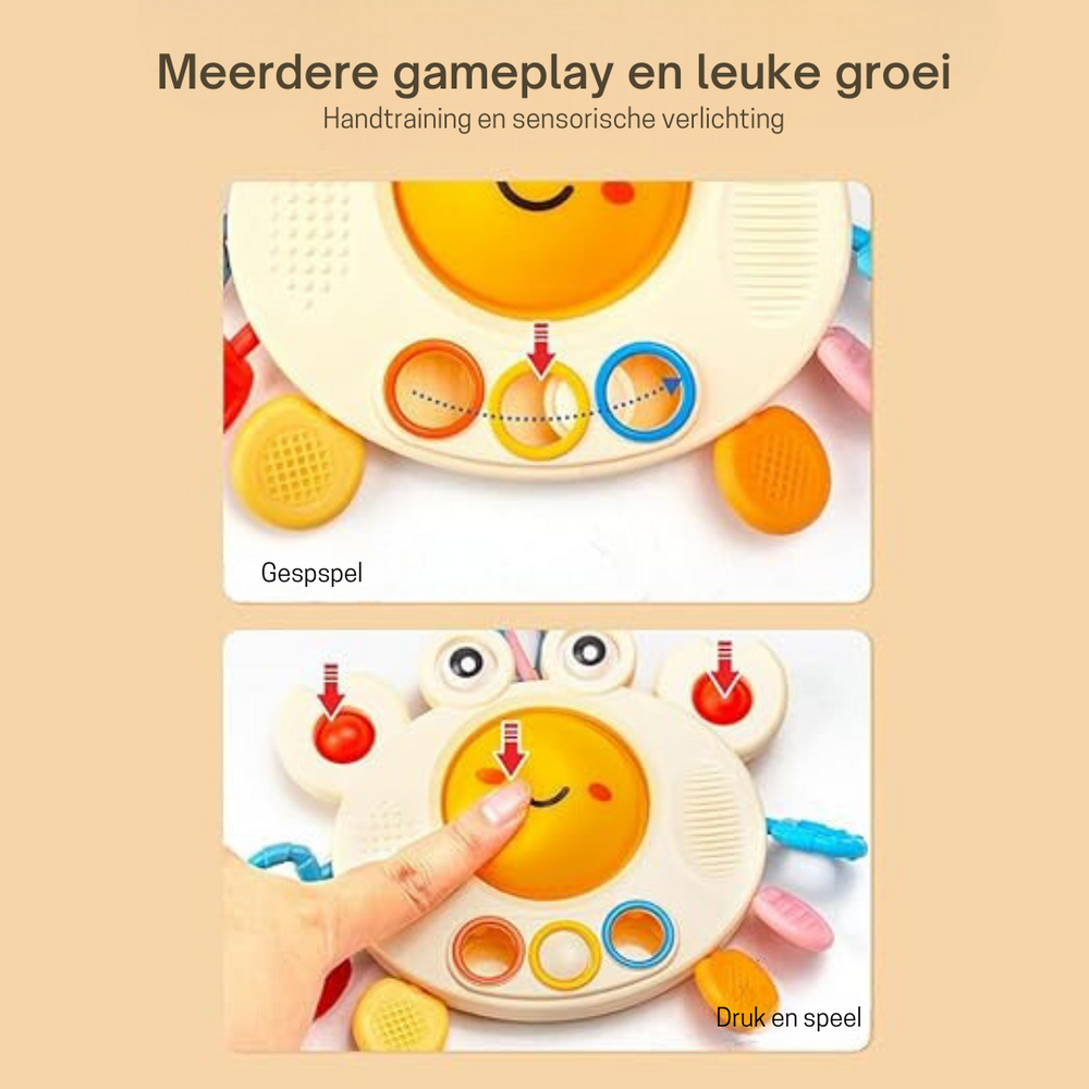 Baby Trekkoord Speelgoed Siliconen | SensyCrab Motoriek Trainer 0-4 Jaar