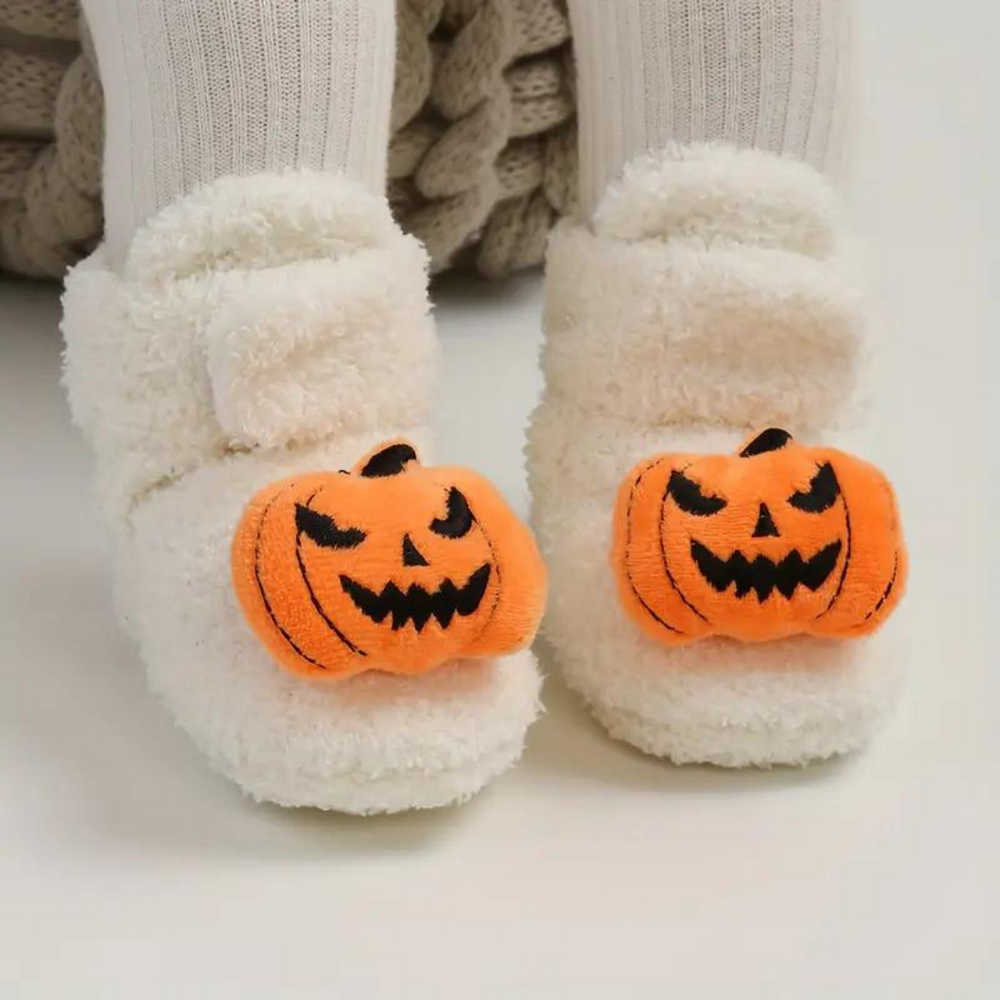 FrightFeet Kinder Sloffen Halloween – Warme Fleece Slofjes met Pompoen & Spinnen voor Herfst & Winter