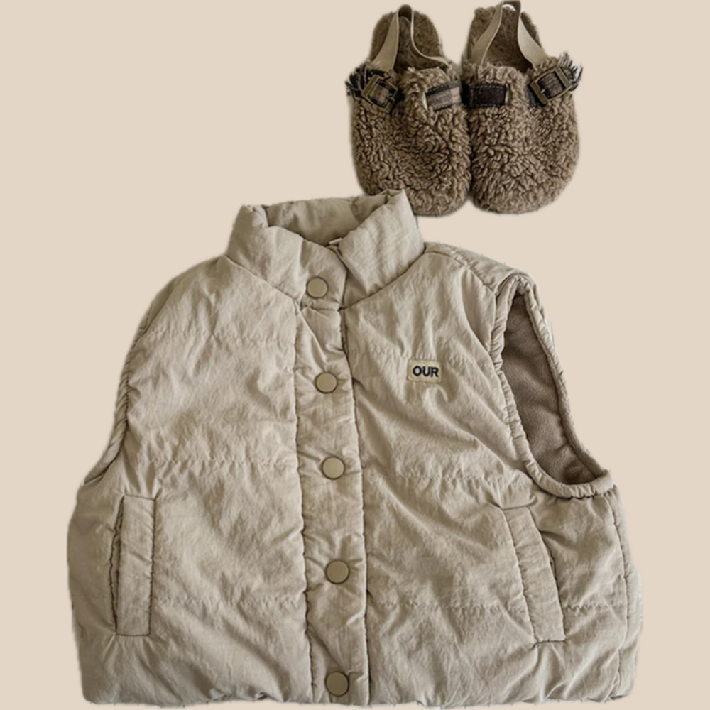 Bodywarmer - Little Voyager Unisex, Blauw/Beige, Katoen, Maat 0-6 Jaar