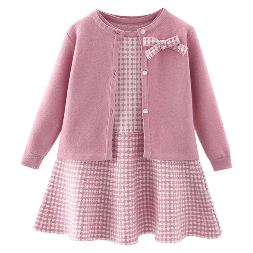 Grace Kelly Geruite Wolmix Jurk & Vest Set (2-Delig)