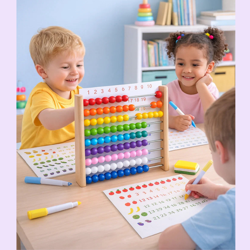 Houten Rekenspel voor Kinderen – Montessori Telbord met Magnetische Schijven & Krijtbord | Eduvia RekenRond