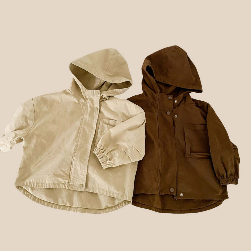 Windjack Parka - CozyShield Unisex, Beige/Bruin, Katoen, Maat 0-8 Jaar