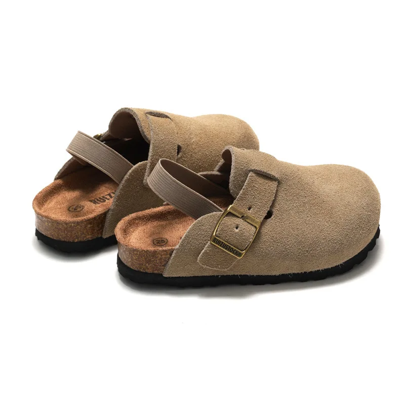Kinderclogs sandalen met suède look en leren bovenwerk, elastische hielband, kurken zool en antislip profiel voor dageli