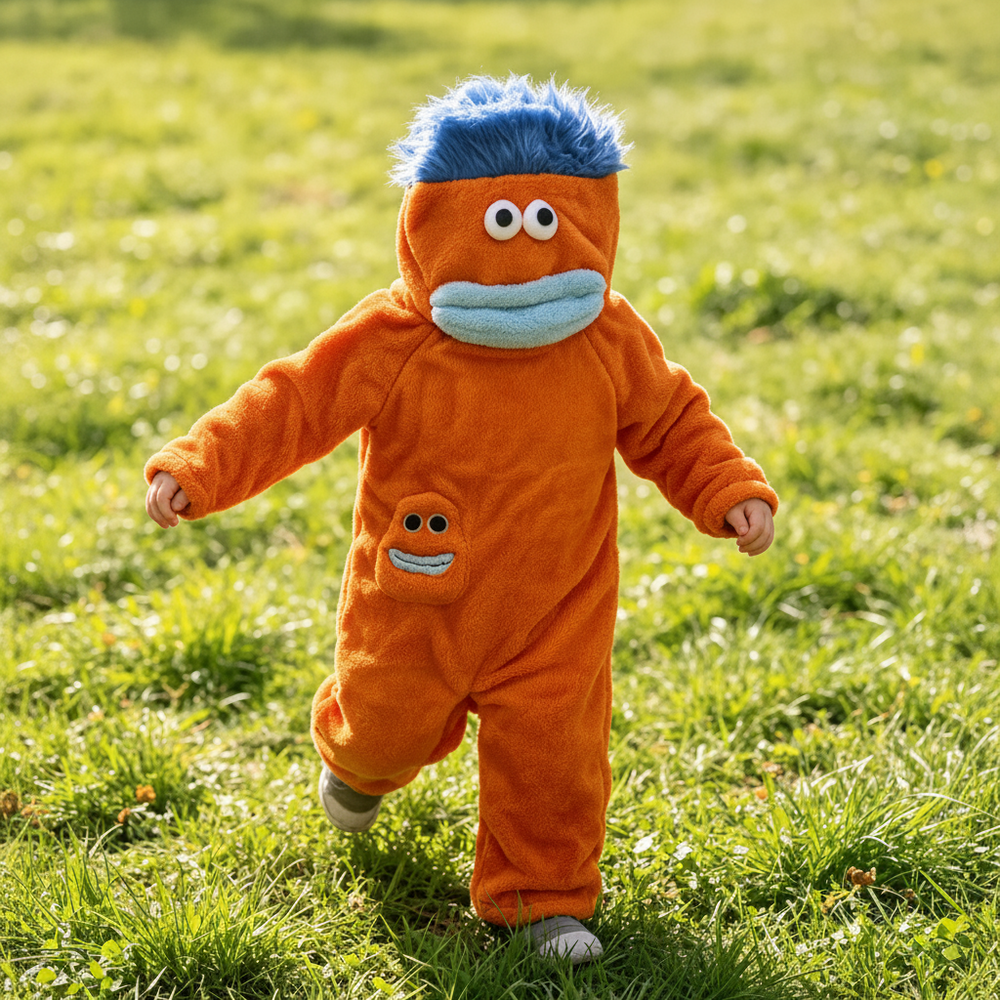 Kinder-onesie met monsterdesign en capuchon – zachte stof, ruime pasvorm | verkleedpak