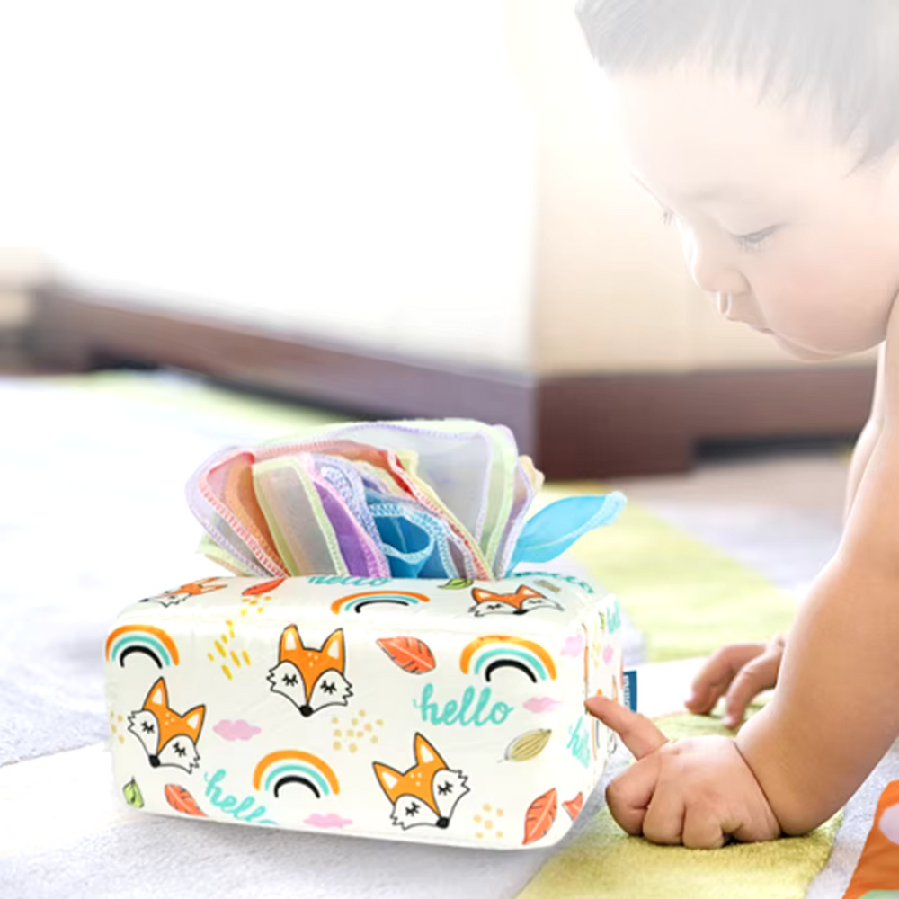 Sensorische Tissuebox voor Baby’s – Montessori Speelgoed 0+ maanden