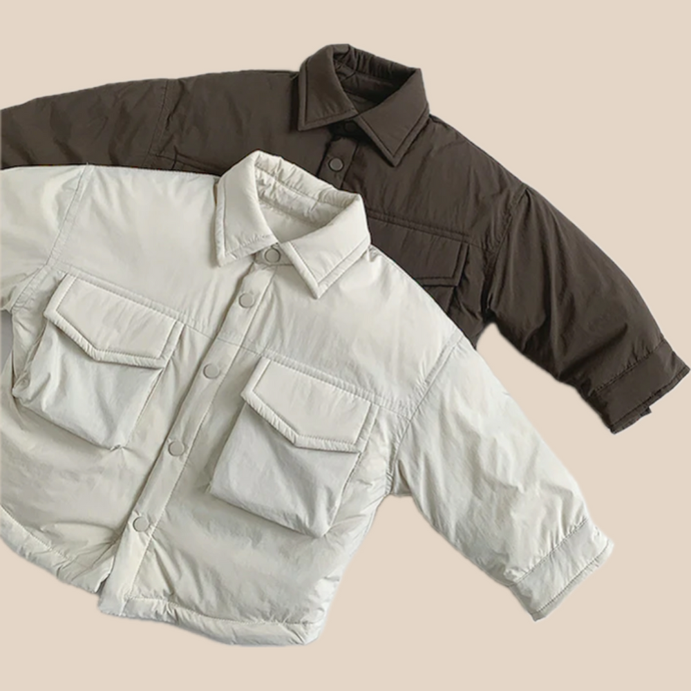 Donsjas met Polo kraag - Muziyouyou Jongens, Bruin/Wit, Polyester, Maat 0-6 Jaar