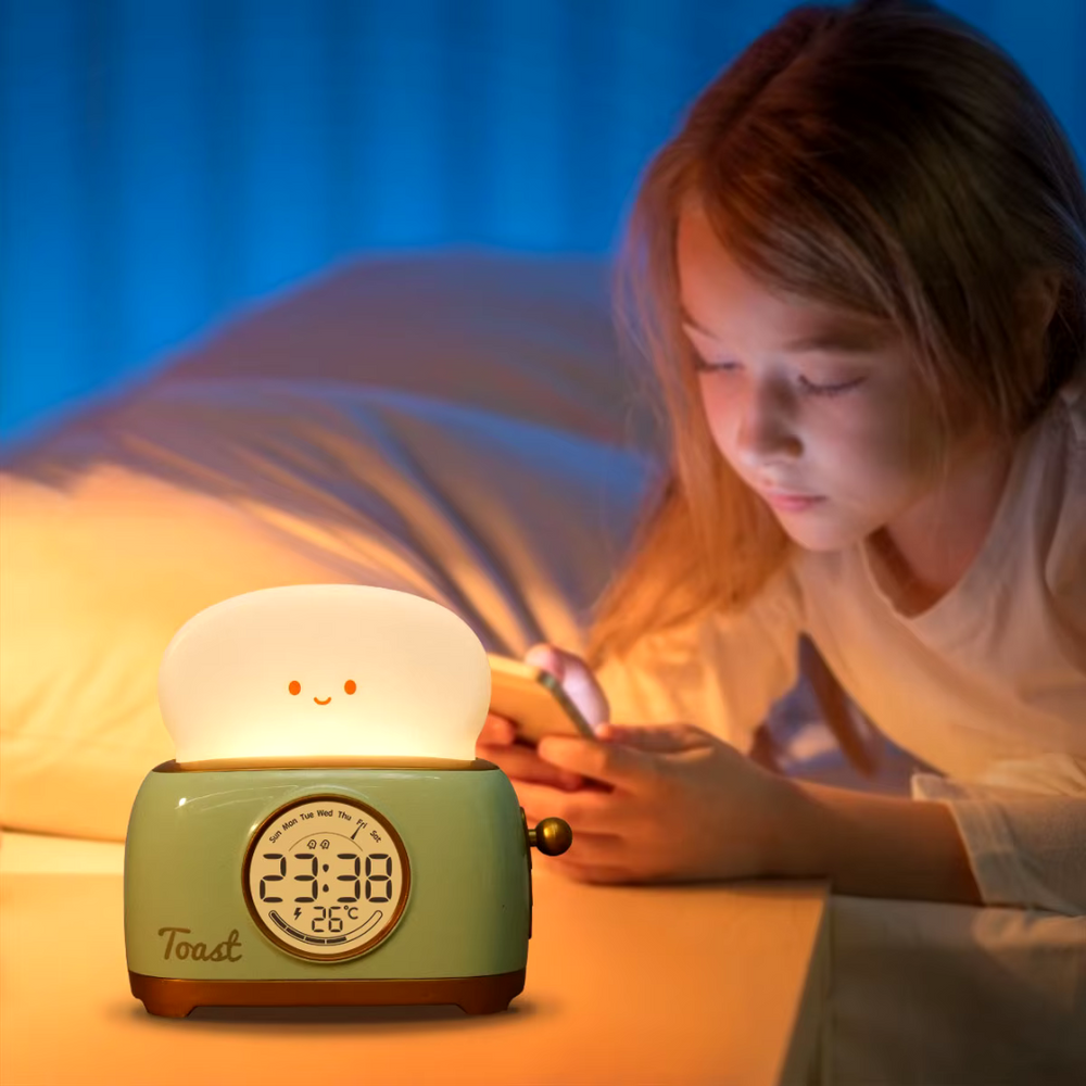 GlowToon Kinderwekker met Nachtlampje – Oplaadbaar LED Licht & Alarm voor Kinderkamer