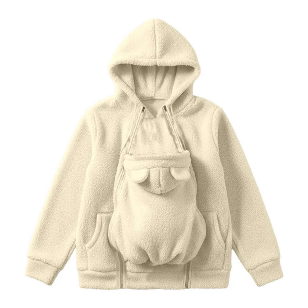 Draagjas 2-in-1 voor mama en baby – zachte fleece, capuchon, rits, zakken | babywearing hoodie