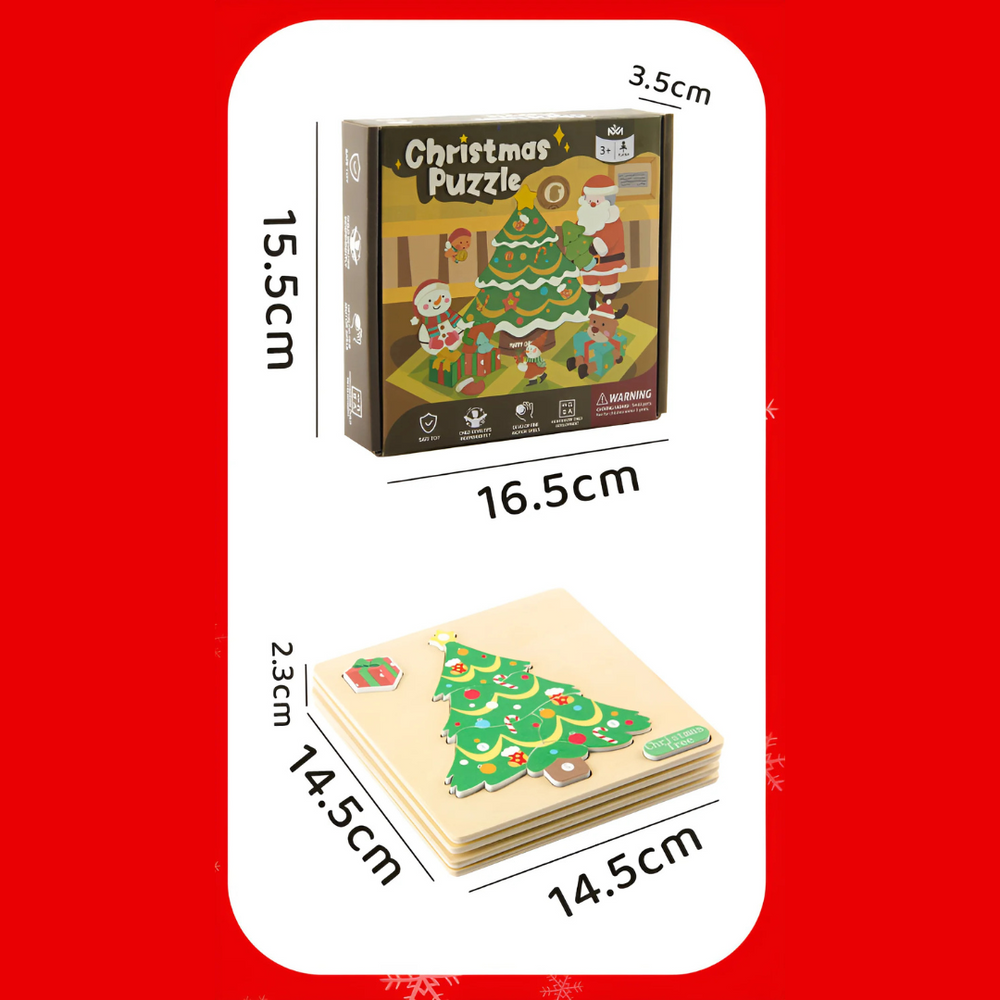 Christmas Puzzle Houten Puzzels voor Kinderen – Kerstman, Rendier, Kerstboom & Peperkoekmannetje – Educatief Speelgoed voor 3+ Jaar – Fijne Motoriek & Hand-Oogcoördinatie