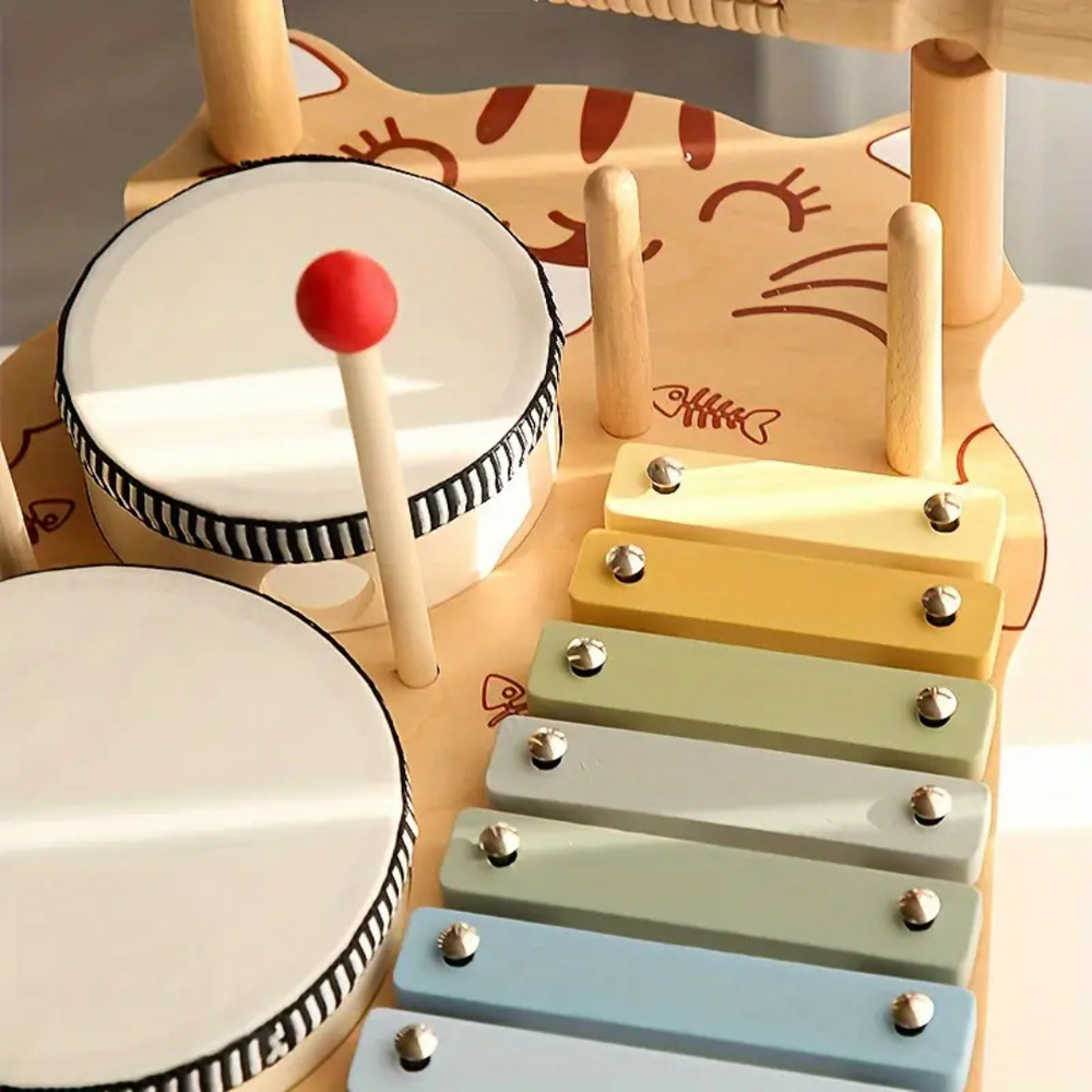 Houten Drumstel voor Peuters – Educatief Muziekspeelgoed voor Creatief Spel