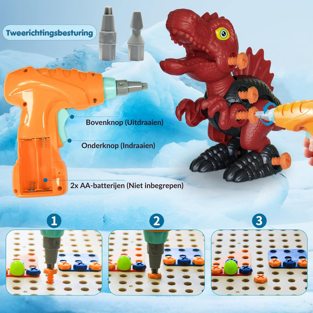 DinoBuilder Bouwspeelgoed Set – Creatief Educatief Speelgoed met Werkende Gereedschappen en Dino-ontwerpen