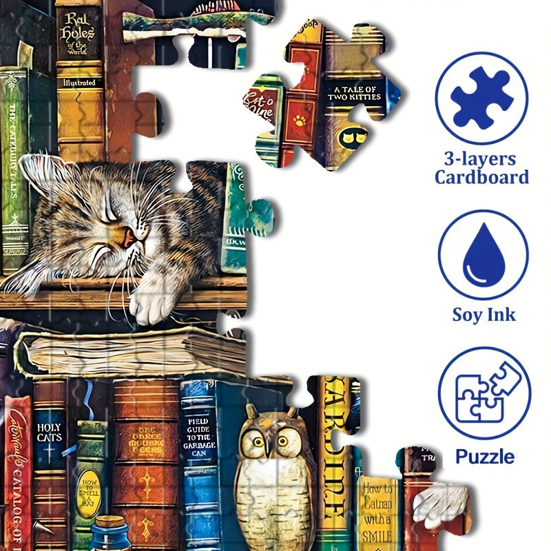 1000 Stukjes Kattenpuzzel – Legpuzzel met Boekenthema (70×50 cm)