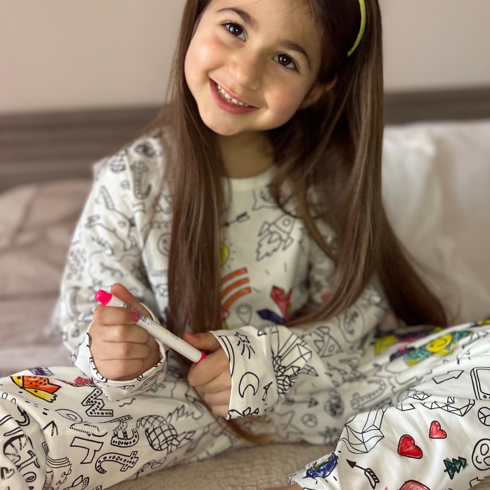 Inkleurbare Kinderpyjama – Personaliseerbare, Zachte en Ademende Pyjama voor Creatieve Kids