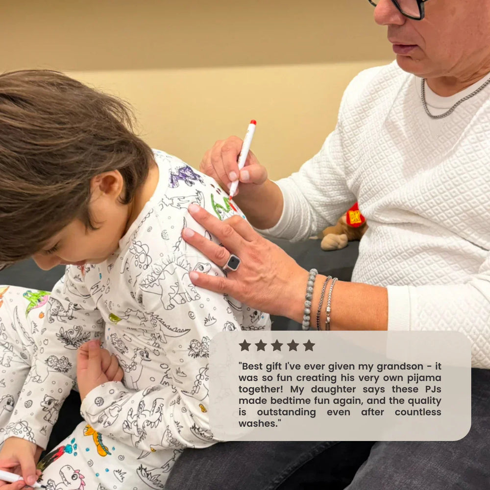 Inkleurbare kinderpyjama dino – DIY pyjama om zelf te kleuren