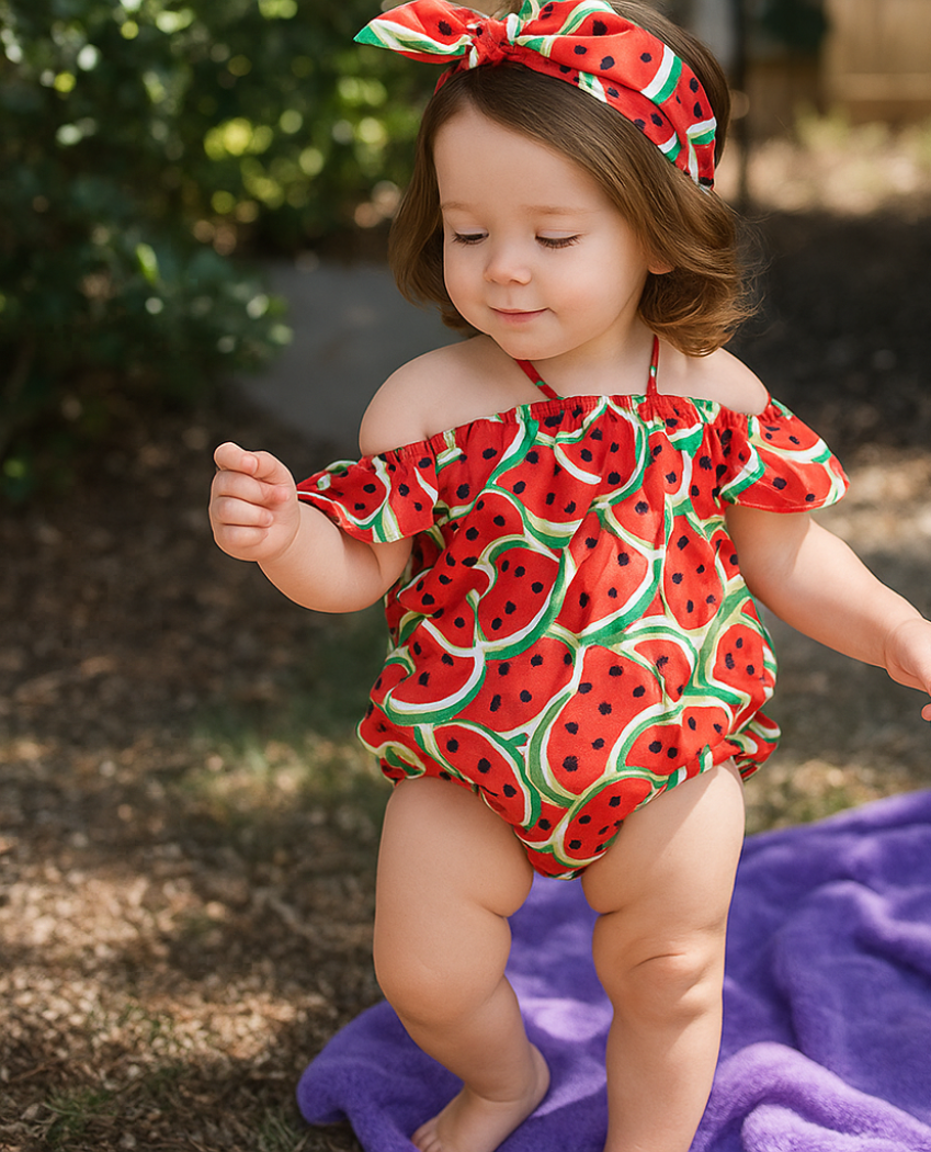Zomerjurk Meisje met Watermeloenprint – Luchtige Kinderjurk van 100% Katoen | LivelyLoops Maat 0-3 Jaar