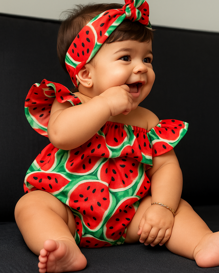 Zomerjurk Meisje met Watermeloenprint – Luchtige Kinderjurk van 100% Katoen | LivelyLoops Maat 0-3 Jaar