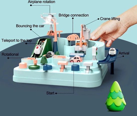 Speelset met Auto’s - TurboCity Avonturenbaan, Interactief, Zonder Batterijen, Inclusief 4 Voertuigen & Helikopter, Educatief, 3+ Jaar