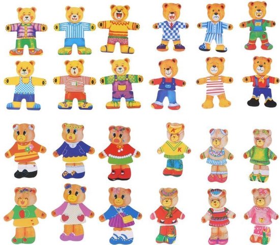 Houten Puzzelset - TeddyDress Verkleedpuzzel, Beertjes, Hout, 2+ Jaar
