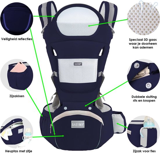 Unisex Baby Draagzak Grijs 6-in-1 Verstelbaar Comfortabel Katoen-More For Mini