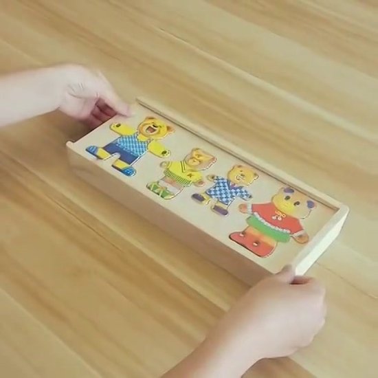 Houten Puzzelset - TeddyDress Verkleedpuzzel, Beertjes, Hout, 2+ Jaar