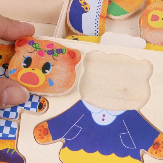 Houten Puzzelset - TeddyDress Verkleedpuzzel, Beertjes, Hout, 2+ Jaar