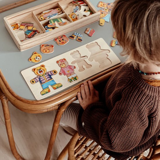 Houten Puzzelset - TeddyDress Verkleedpuzzel, Beertjes, Hout, 2+ Jaar