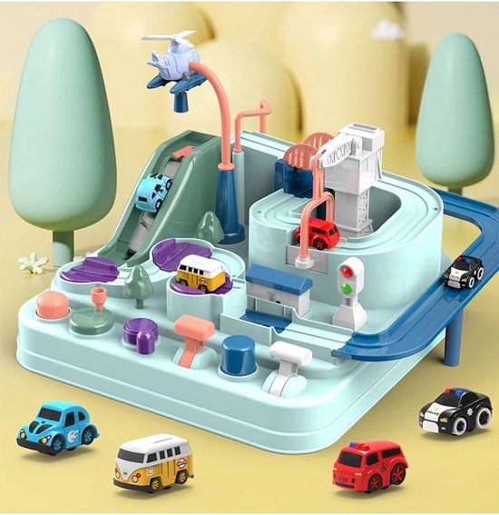 Speelset met Auto’s - TurboCity Avonturenbaan, Interactief, Zonder Batterijen, Inclusief 4 Voertuigen & Helikopter, Educatief, 3+ Jaar
