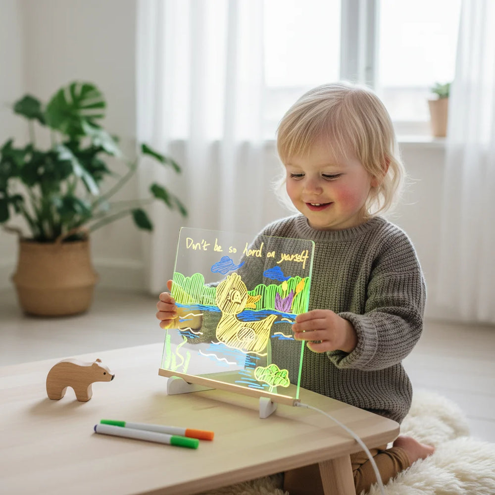 GlowyBoard LED Tekenbord – Magisch Lichtgevend Tekenspeelgoed voor Kinderen | Oplaadbaar, Herbruikbaar & Inclusief Pennen