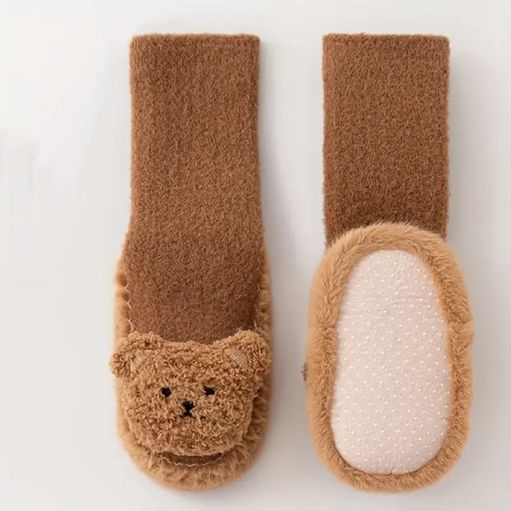 Beary Socks Kinder Slofsokken – Warme Pluche Sokken met Teddybeer & Antislip