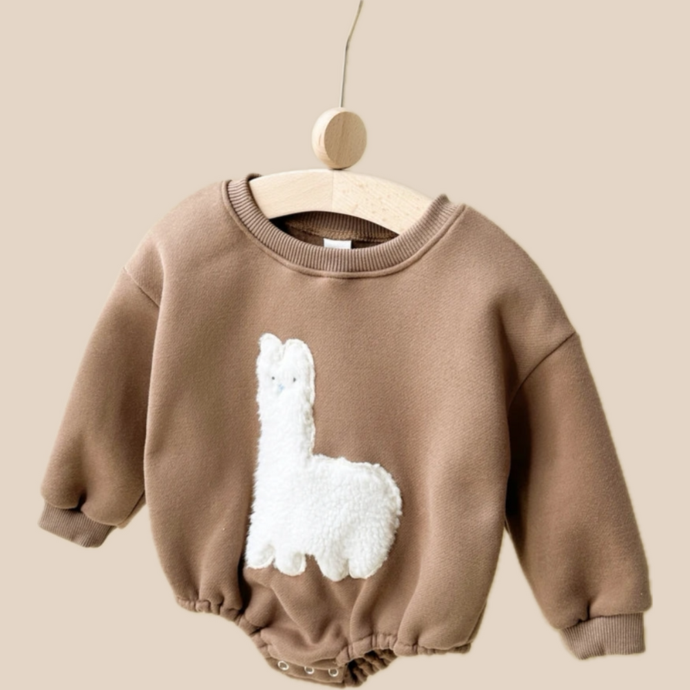 Bodysuit Romper met Lama print – Baby, Beige/Bruin, Katoen, Maat 0-1,5 Jaar